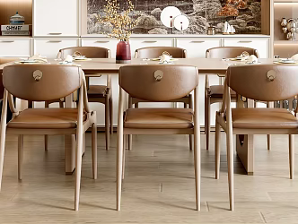 New Chinese Dining Table and Chair Combination Rectangular Dining Table Dining Chair Wine Cabinet 3d model