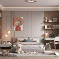 Cozy Modern Kids Room Interior With Stuffed Toys Study Desk Bookshelf And Decorative Painting