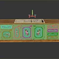 Green Kitchen Cabinet With Floral Pattern Wooden Countertop And Double Sink