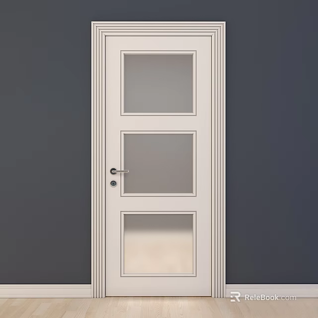 Modern White Hinged Door Design With Glass Panels And Simple Frame 3d model 