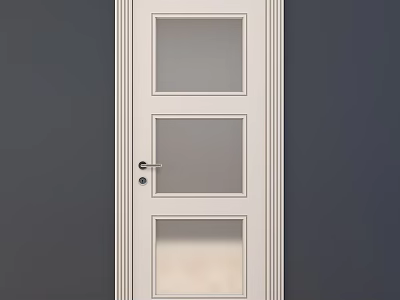 Modern White Hinged Door Design With Glass Panels And Simple Frame 3d model