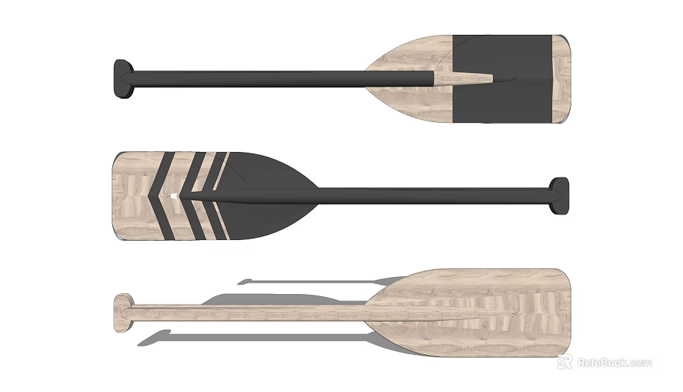 Different Designed Paddles With Wooden And Black Details As Sports Equipment 3d model 