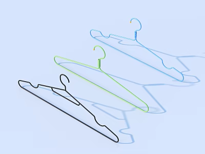 Three Stylish Colorful Clothes Hangers In Black Green Blue For Home Use 3d model