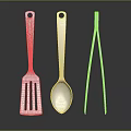 Modern Kitchen Utensil Set with Spatula Soup Spoon and Tongs Shiny Metal Design