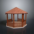 Wooden Hexagonal Gazebo With Brown Roof And Pillared Railing Outdoor Structure Design