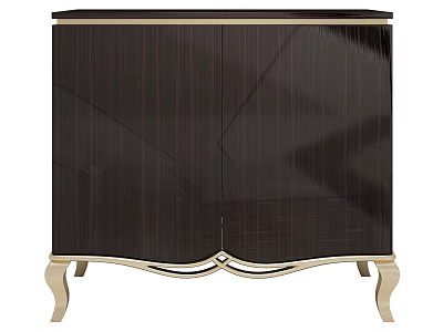 Elegant Modern Console Side Cabinet With Dark Wood Vertical Stripes And Golden Legs Smooth Surface 3d model