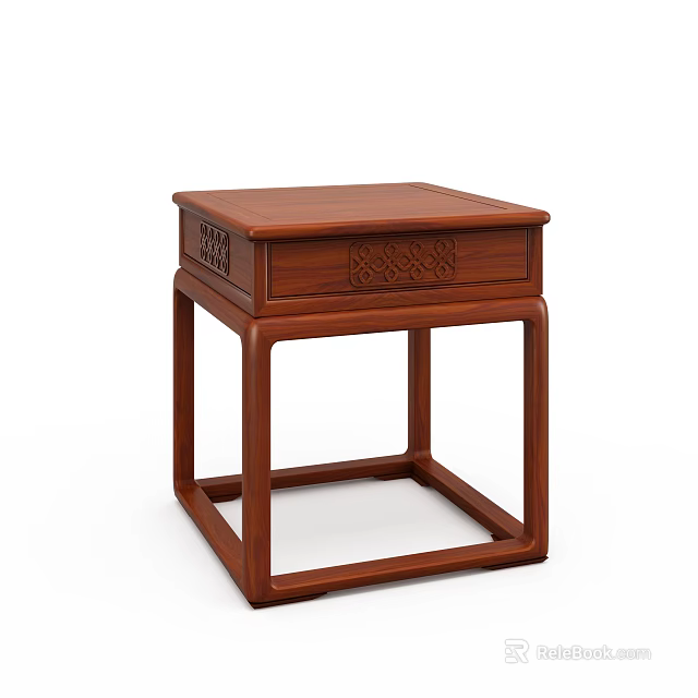 Wooden Brown Side Table With Carved Drawer And Classic Square Structure 3d model