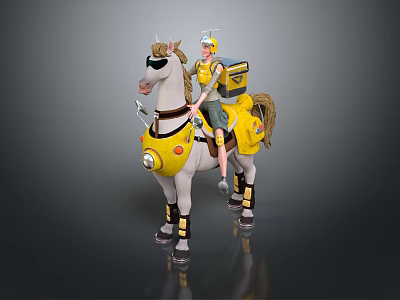 Game Movie Character Riding White Horse With Yellow Gear Eye Mask And Leg Protectors 3d model