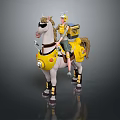 Game Movie Character Riding White Horse With Yellow Gear Eye Mask And Leg Protectors
