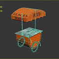 Orange Mobile Food Cart with Canopy Displaying GLACES PAVIES and Serving Trays on Wheels