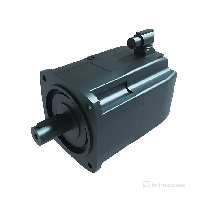 Black Industrial Electric Motor With Cylindrical Design And Front Shaft Connector 3d model 