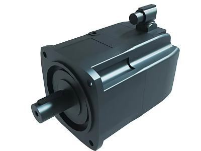 Black Industrial Electric Motor With Cylindrical Design And Front Shaft Connector 3d model