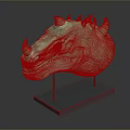 Detailed Green Dragon Head Sculpture With Textured Surface On Gray Stand