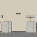 Poliform White Upholstered Sofa Stools Square Tufted With Gold Metal Legs 3d model