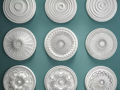 Multiple White Ceiling Medallions With Various Designs Arranged On Green Background 3d model