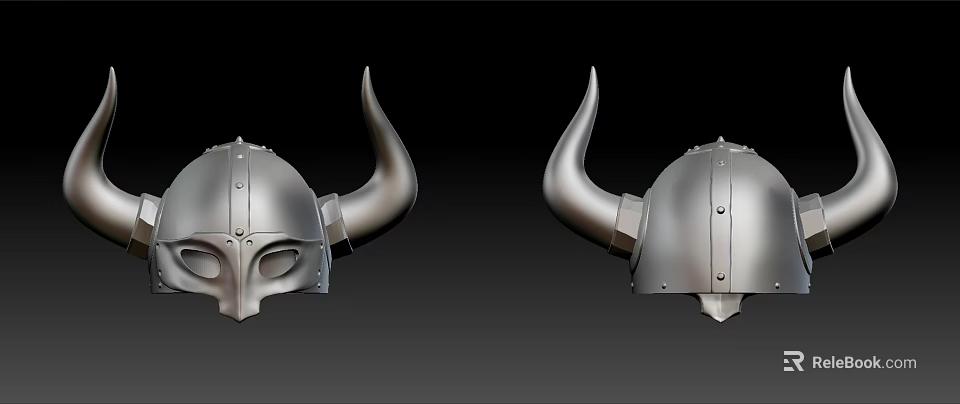 Vintage Horned Metal Helmet Design With Front And Side View Details 3d model 