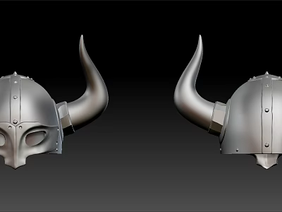 Vintage Horned Metal Helmet Design With Front And Side View Details 3d model