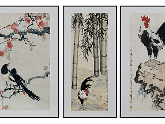 New Chinese Animal Painting Traditional Bird and Bird Pattern Hanging Painting Combination 3d model