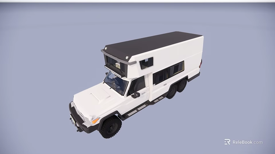 White Off Road Camper Van With Roof Top Tent And Multiple Windows 3d model 