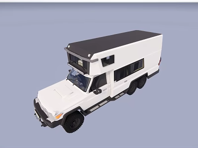 White Off Road Camper Van With Roof Top Tent And Multiple Windows 3d model