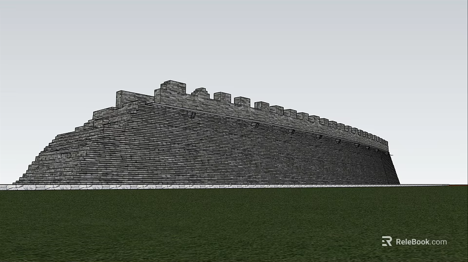 Ancient Great Wall Long Stone Brick Structure With Watchtowers And Green Grassland 3d model 