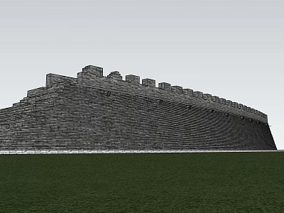 Ancient Great Wall Long Stone Brick Structure With Watchtowers And Green Grassland 3d model