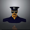 Cartoon Police Officer Character Wearing Blue Uniform Police Hat With Badge Sunglasses And Yellow Face
