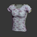 White Short Sleeve T-shirt With Pink Green Floral Pattern Design For Women