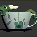 Creamy Brown Hot Cocoa With Green Dragon Decor Light Cup Purple Leaf Design Purple Coaster
