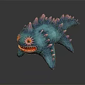 Vibrant Teal Fantasy Creature With Pink Spikes Large Red Eyes And Sharp Teeth