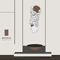 Modern Sculpture Carving With Transparent Crystal Copper Metal And Hanging Wooden Bowl