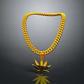 Gold Chain Necklace with Thick Link Design and Marijuana Leaf Pendant Hip Hop Accessory