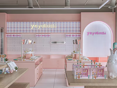 Yeyuhaoshi Retail Store in Shopping Mall with Pink Interior Display Shelves and Cute Rabbit Decor 3d model