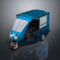 Blue Modern Tricycle With Cab Side Window And Roof Rack Design