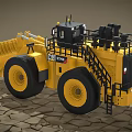 Large Yellow Loader with Black Cab Big Bucket and Heavy Duty Tires on Rough Ground
