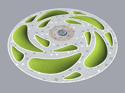 Circular Garden Design With Green Lawn Sections And Central Decorative Feature 3d model