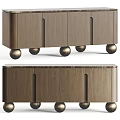 Elegant Modern Wooden Sideboard With Golden Spherical Legs And Marble Top