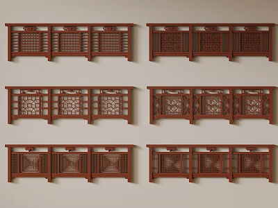 New Chinese-style Solid Wood Railing Guardrail Handrail 3d model