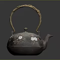 Traditional Ceramic Tea Kettle With Golden Handle And Plum Blossom Design