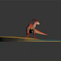 Pink Red Dinosaur with Red Crest Standing on Yellow Surface Near Blue Textured Ground