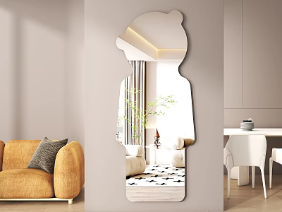 Bear Shaped Mirror In Modern Living Room 3d model
