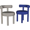 Modern Single Chair In Gray And Blue With Round Armrests And Cylindrical Legs