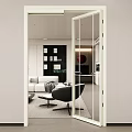 Glass Sliding Doors In Modern Living Room Interior Design With Sofa And Chair Furniture