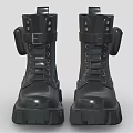 Black Leather Chunky Sole Lace Up Boots With Decorative Straps And Buckles