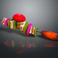Colorful Food Skewer With Red Mushroom Green Cubes Pink Rings And Orange Tip