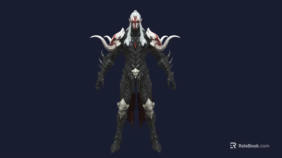 Dark Game Movie Character With Horned Shoulders White Red Accents Black Armor Skull Details 3d model 