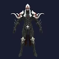 Dark Game Movie Character With Horned Shoulders White Red Accents Black Armor Skull Details