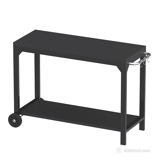 Black Two Tier Storage Shelf With Wheels And Simple Design For Home 3d model 