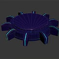 Futuristic Architecture Circular Blue Structure Featuring Illuminated Blue Cyan Lines And Modern Design