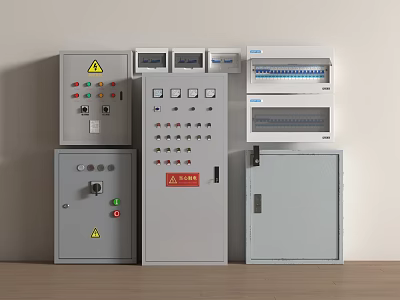 Industrial Electrical Control Panels With Buttons Meters Indicator Lights And Warning Signs 3d model